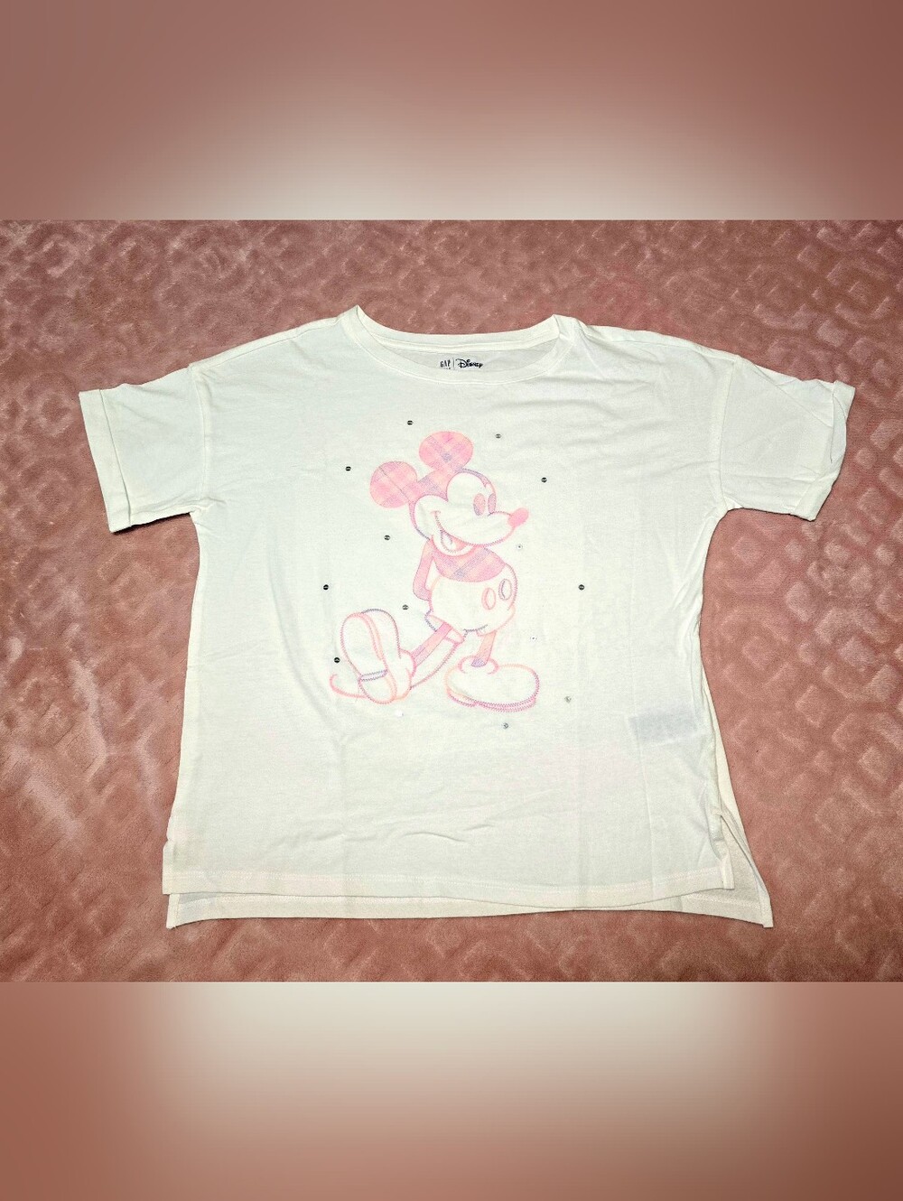 Disney x GAP Kids Mickey Mouse Pink Plaid T-Shirt Girls Sz XXL Cotton Top
